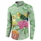 Birds and Floral Aussie Budgerigars Button Sweatshirt Mint Opal - Aussie Hoodie