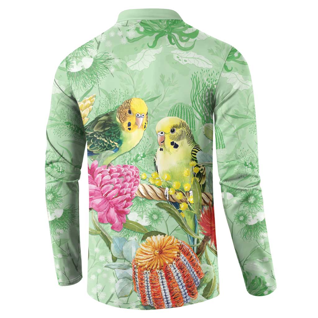 Birds and Floral Aussie Budgerigars Button Sweatshirt Mint Opal - Aussie Hoodie