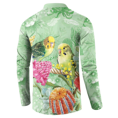 Birds and Floral Aussie Budgerigars Button Sweatshirt Mint Opal - Aussie Hoodie