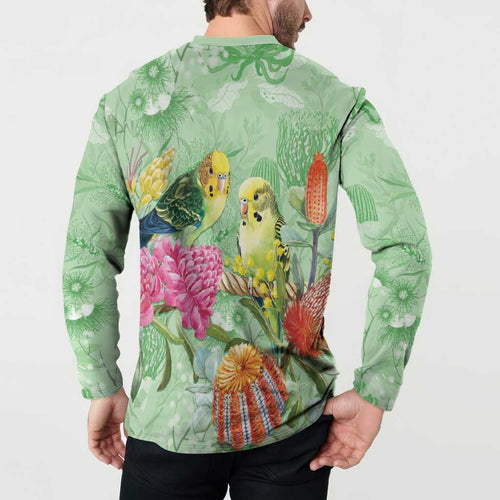 Birds and Floral Aussie Budgerigars Button Sweatshirt Mint Opal - Aussie Hoodie