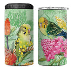 Birds and Floral Aussie Budgerigars 4 in 1 Can Cooler Tumbler Mint Opal - Aussie Hoodie