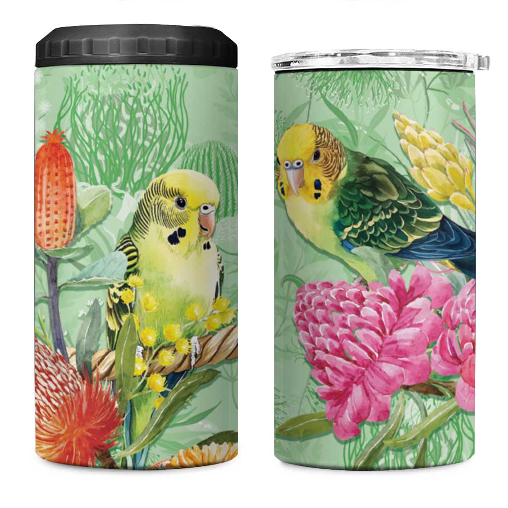 Birds and Floral Aussie Budgerigars 4 in 1 Can Cooler Tumbler Mint Opal - Aussie Hoodie