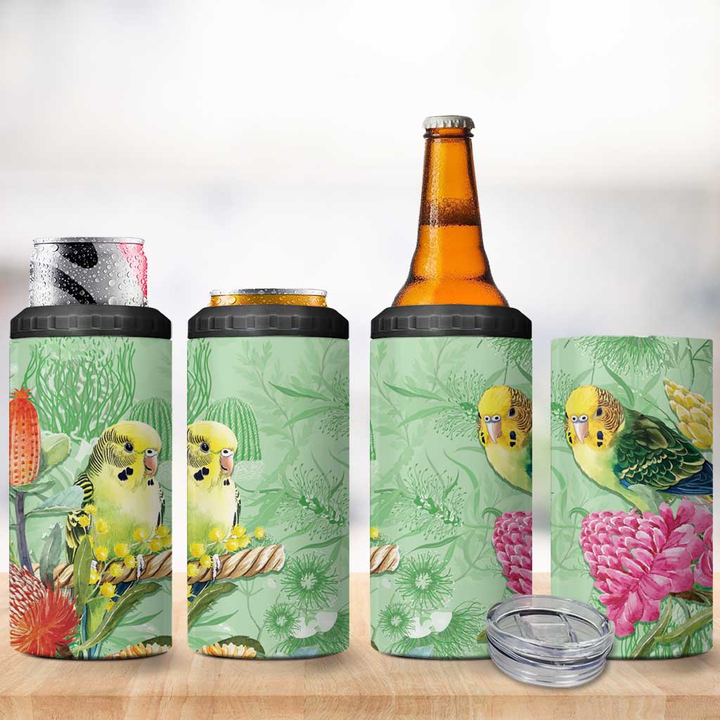 Birds and Floral Aussie Budgerigars 4 in 1 Can Cooler Tumbler Mint Opal - Aussie Hoodie