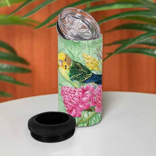 Birds and Floral Aussie Budgerigars 4 in 1 Can Cooler Tumbler Mint Opal - Aussie Hoodie