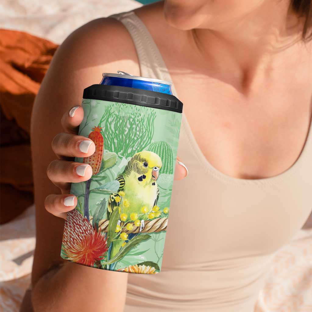 Birds and Floral Aussie Budgerigars 4 in 1 Can Cooler Tumbler Mint Opal - Aussie Hoodie