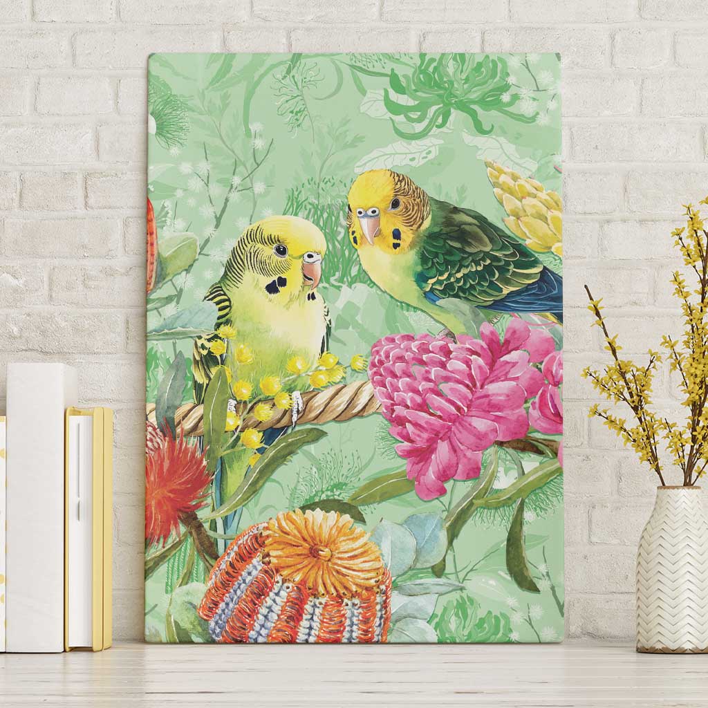 Birds and Floral Aussie Budgerigars Canvas Wall Art Mint Opal - Aussie Hoodie