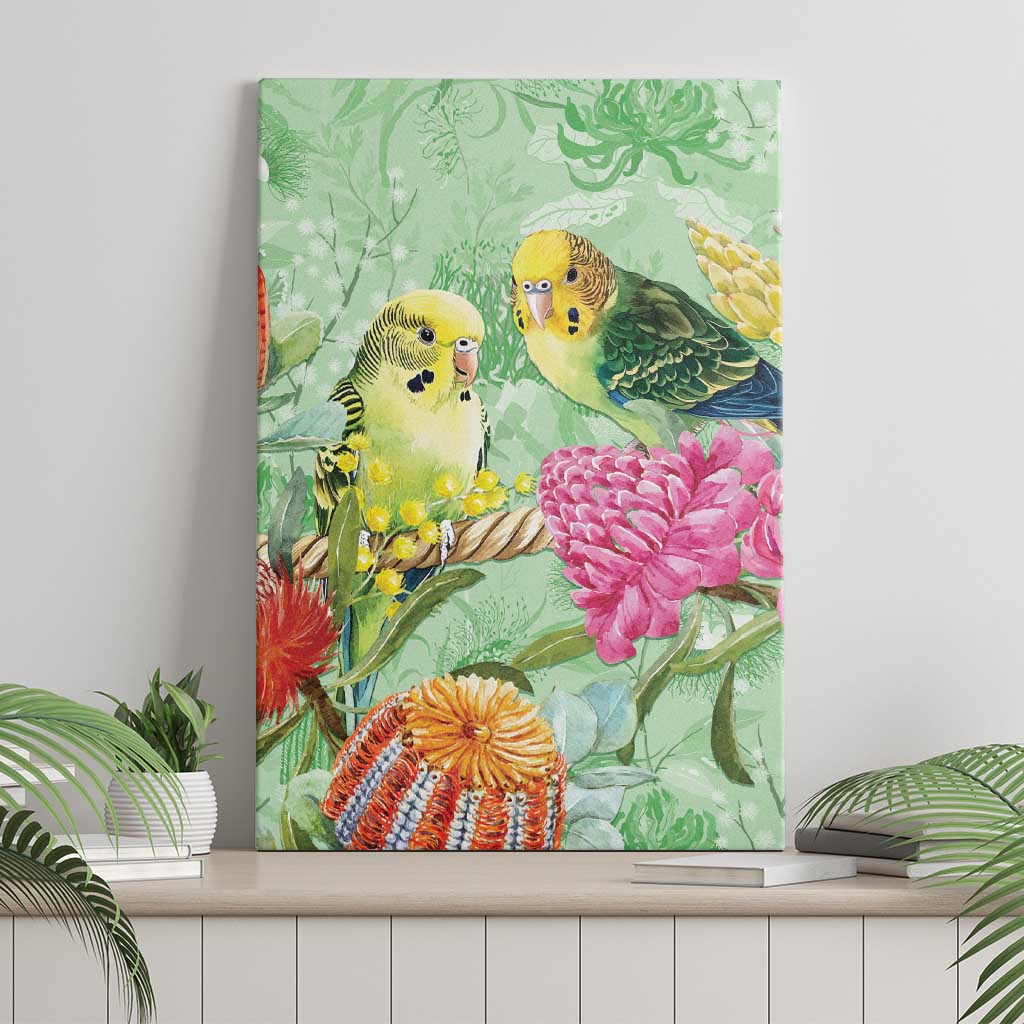 Birds and Floral Aussie Budgerigars Canvas Wall Art Mint Opal - Aussie Hoodie