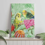 Birds and Floral Aussie Budgerigars Canvas Wall Art Mint Opal - Aussie Hoodie
