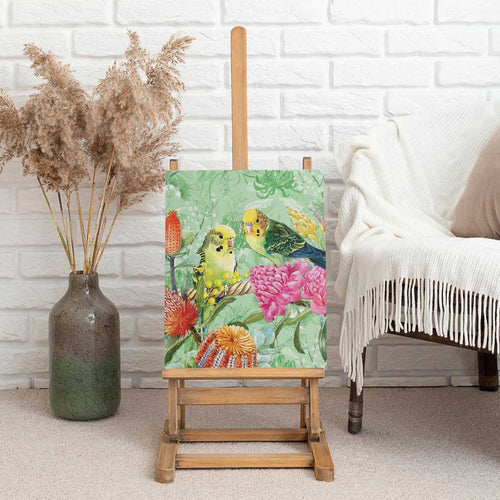 Birds and Floral Aussie Budgerigars Canvas Wall Art Mint Opal - Aussie Hoodie