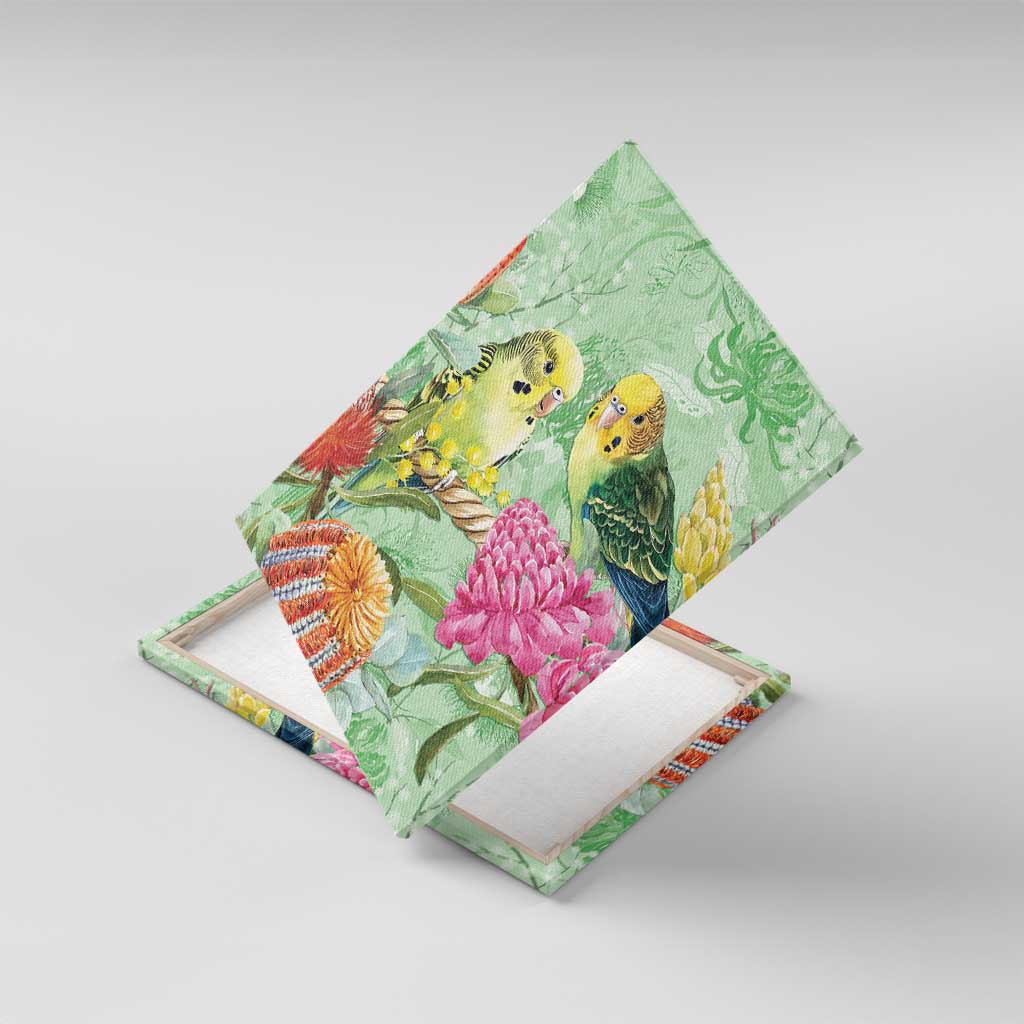 Birds and Floral Aussie Budgerigars Canvas Wall Art Mint Opal - Aussie Hoodie
