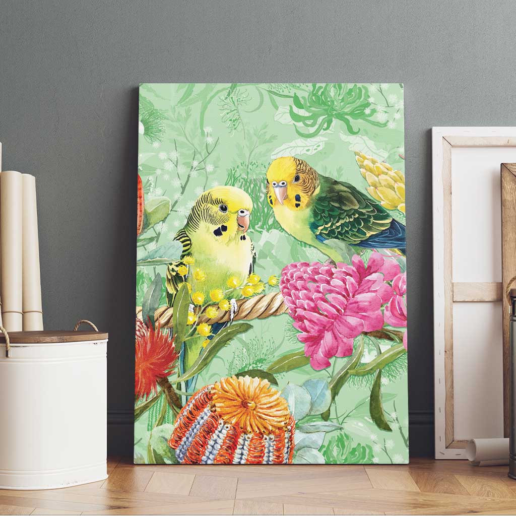 Birds and Floral Aussie Budgerigars Canvas Wall Art Mint Opal - Aussie Hoodie