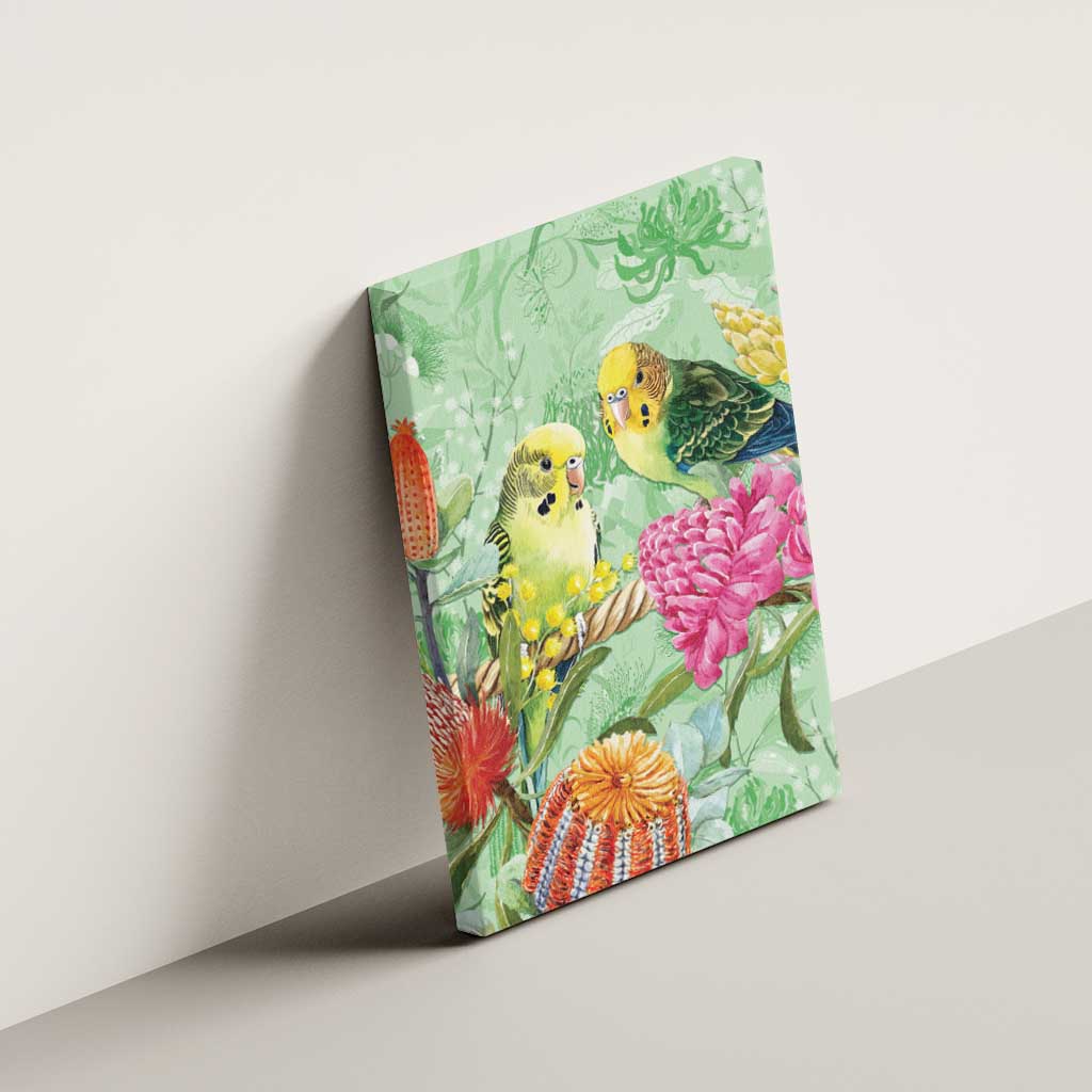 Birds and Floral Aussie Budgerigars Canvas Wall Art Mint Opal - Aussie Hoodie