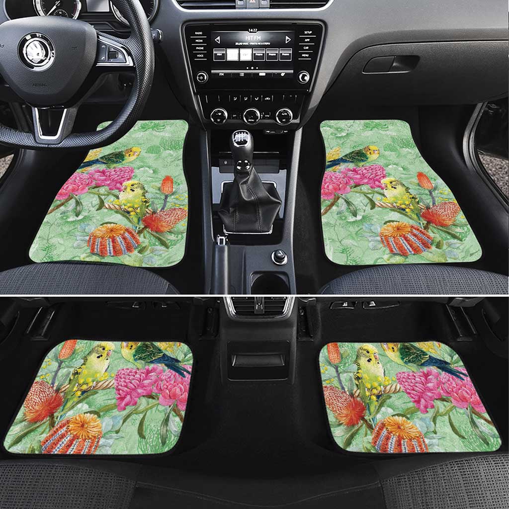 Birds and Floral Aussie Budgerigars Car Mats Mint Opal - Aussie Hoodie