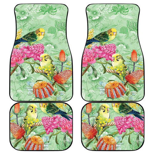 Birds and Floral Aussie Budgerigars Car Mats Mint Opal - Aussie Hoodie
