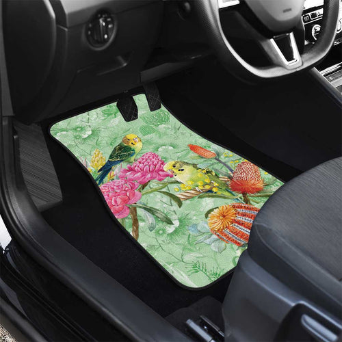 Birds and Floral Aussie Budgerigars Car Mats Mint Opal - Aussie Hoodie