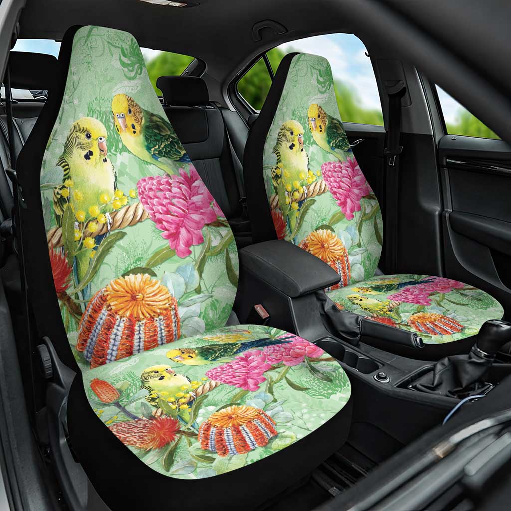 Birds and Floral Aussie Budgerigars Car Seat Cover Mint Opal - Aussie Hoodie
