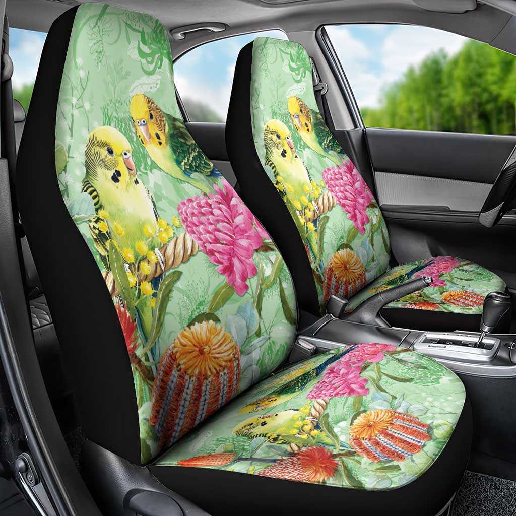 Birds and Floral Aussie Budgerigars Car Seat Cover Mint Opal - Aussie Hoodie