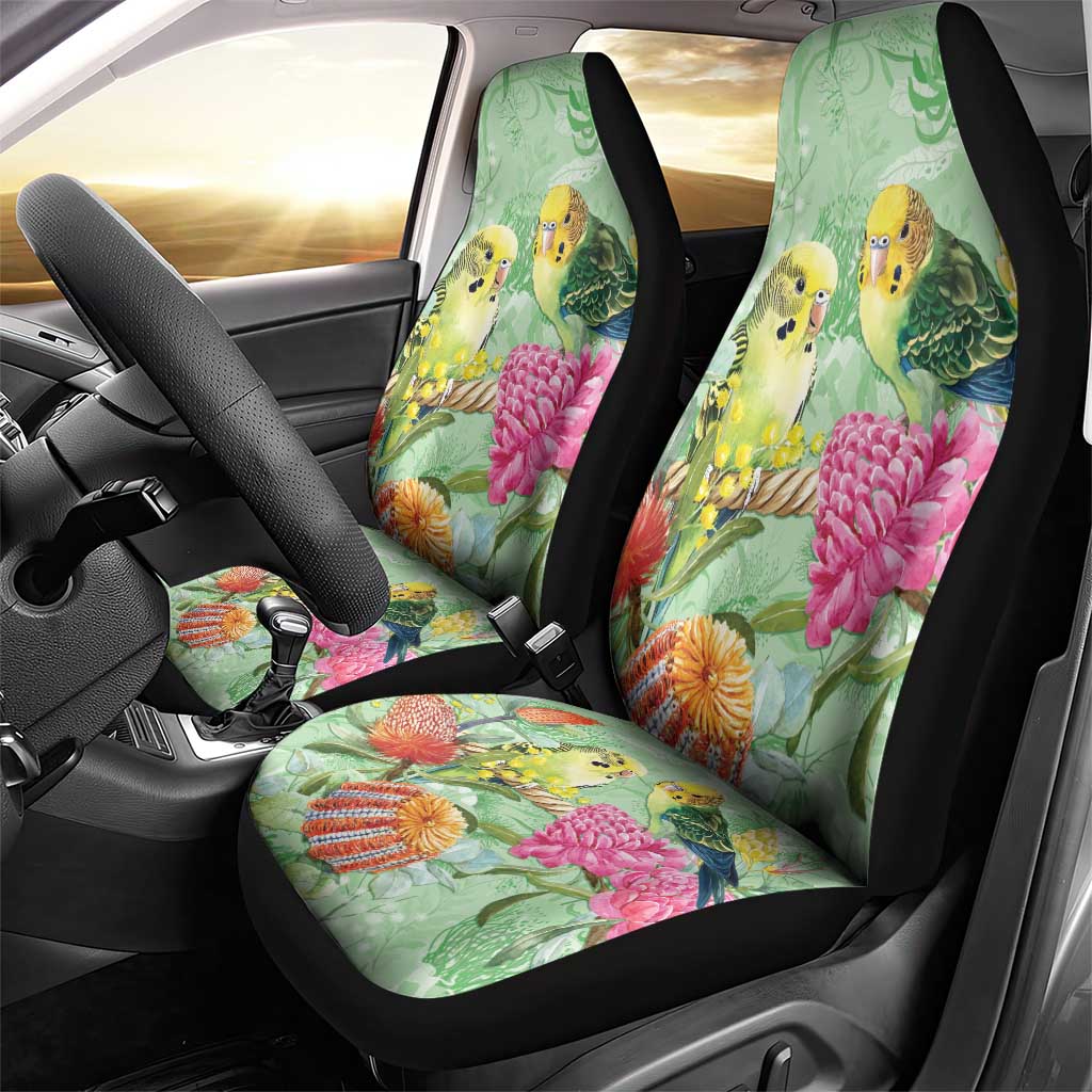 Birds and Floral Aussie Budgerigars Car Seat Cover Mint Opal - Aussie Hoodie