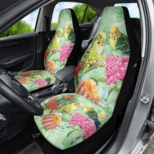 Birds and Floral Aussie Budgerigars Car Seat Cover Mint Opal - Aussie Hoodie