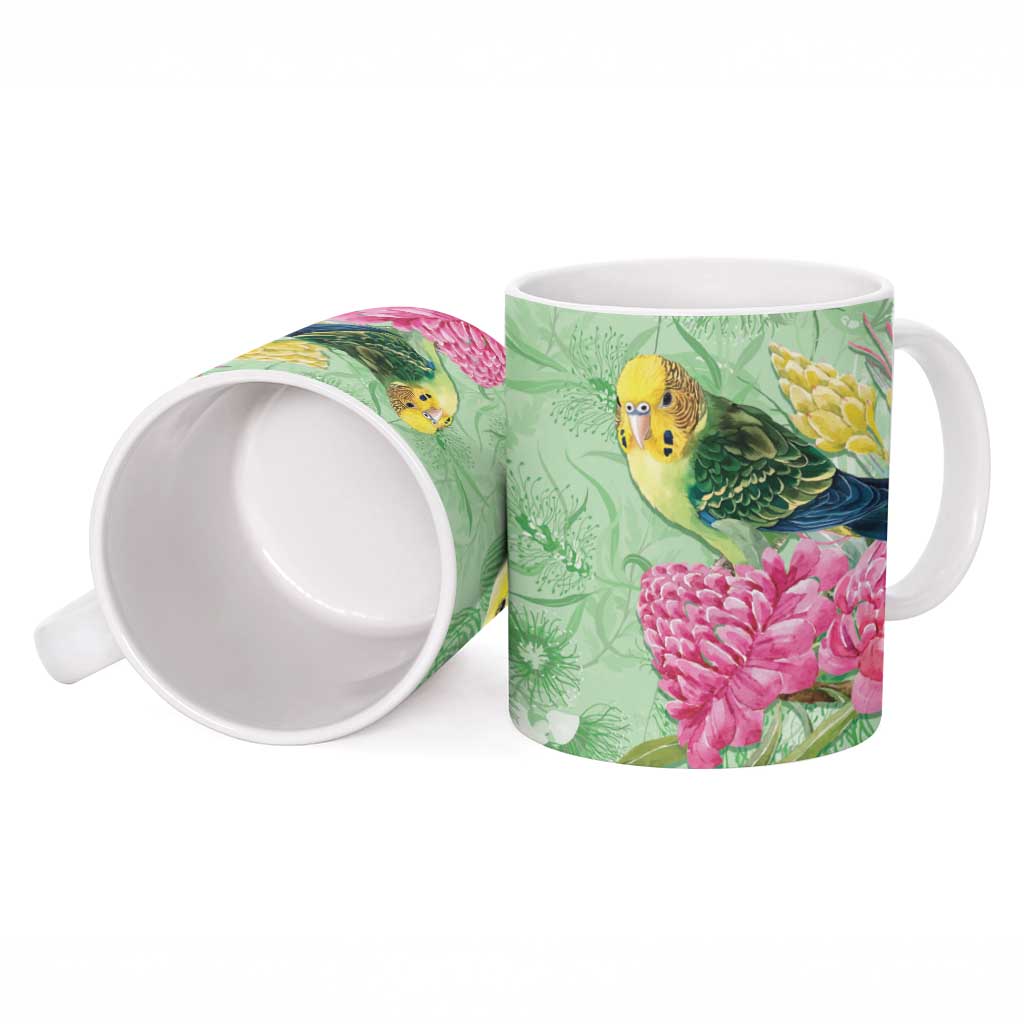 Birds and Floral Aussie Budgerigars Ceramic Mug Mint Opal - Aussie Hoodie