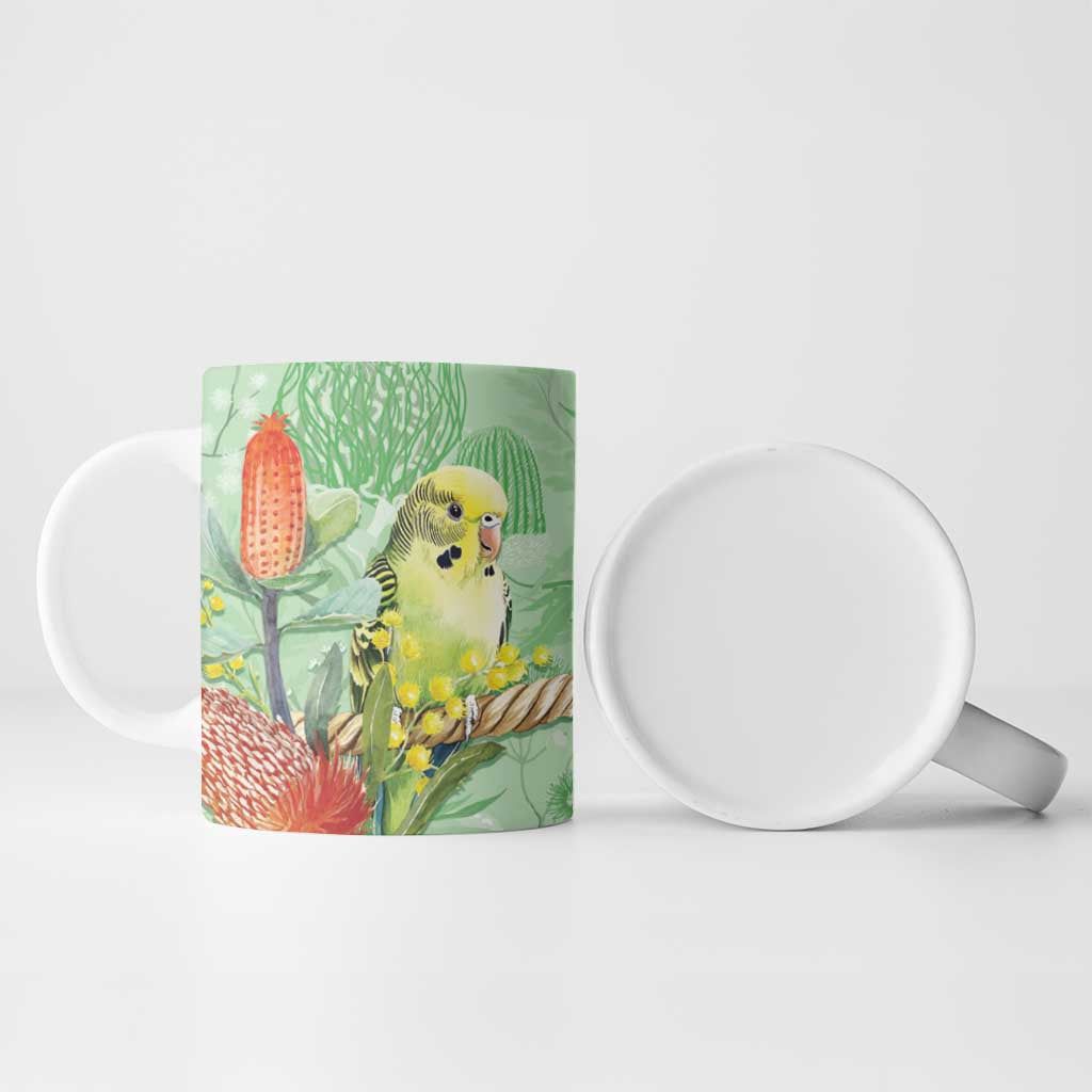 Birds and Floral Aussie Budgerigars Ceramic Mug Mint Opal - Aussie Hoodie