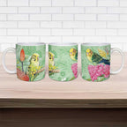 Birds and Floral Aussie Budgerigars Ceramic Mug Mint Opal - Aussie Hoodie