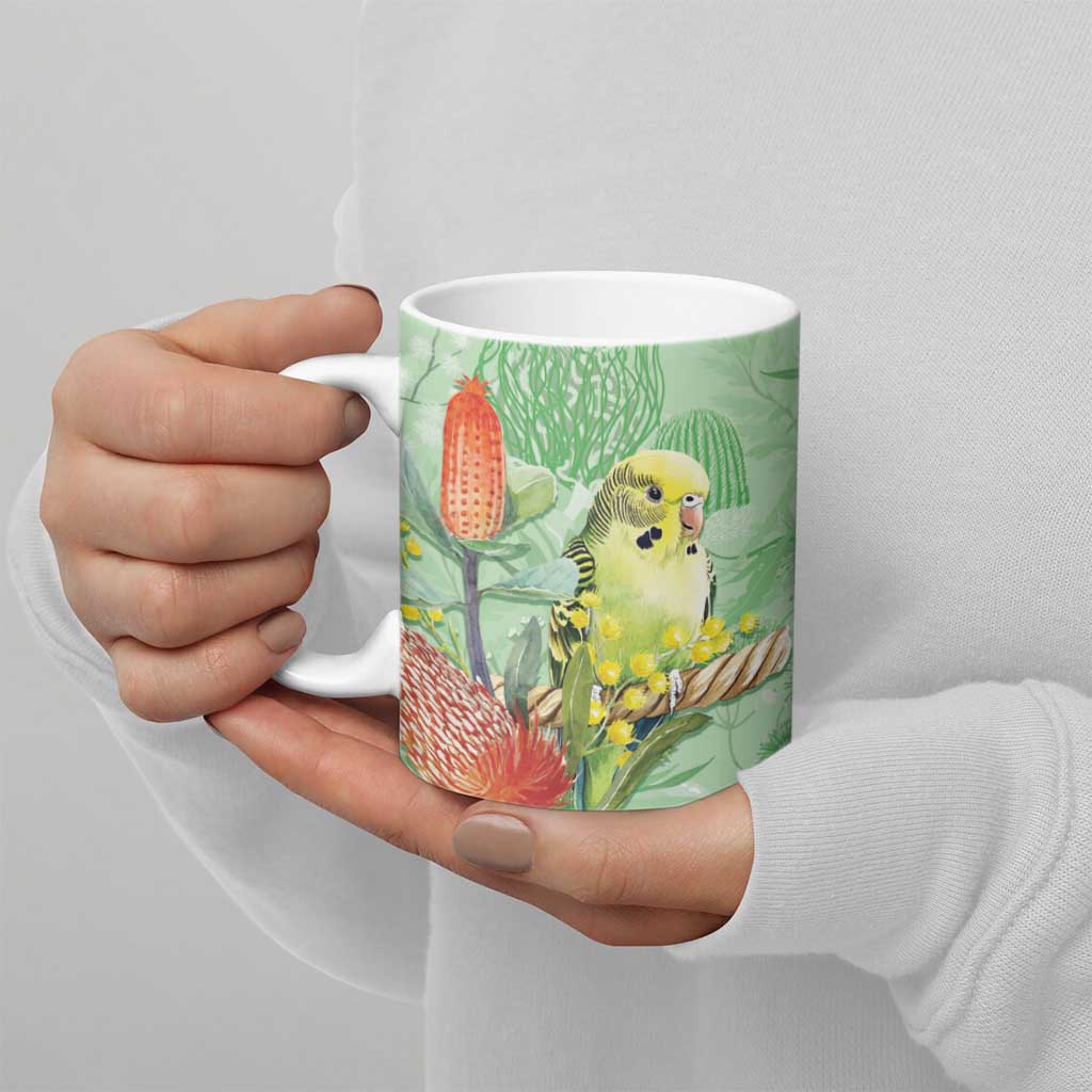 Birds and Floral Aussie Budgerigars Ceramic Mug Mint Opal - Aussie Hoodie