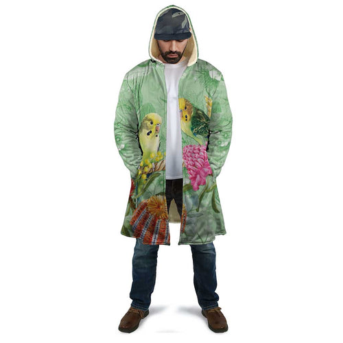 Birds and Floral Aussie Budgerigars Cloak Mint Opal - Aussie Hoodie