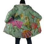 Birds and Floral Aussie Budgerigars Cloak Mint Opal - Aussie Hoodie