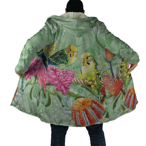 Birds and Floral Aussie Budgerigars Cloak Mint Opal - Aussie Hoodie