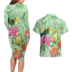 Birds and Floral Aussie Budgerigars Couples Matching Long Sleeve Bodycon Dress and Hawaiian Shirt Mint Opal - Aussie Hoodie
