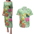 Birds and Floral Aussie Budgerigars Couples Matching Puletasi and Hawaiian Shirt Mint Opal - Aussie Hoodie