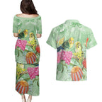 Birds and Floral Aussie Budgerigars Couples Matching Puletasi and Hawaiian Shirt Mint Opal - Aussie Hoodie