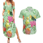 Birds and Floral Aussie Budgerigars Couples Matching Summer Maxi Dress and Hawaiian Shirt Mint Opal - Aussie Hoodie