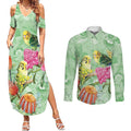 Birds and Floral Aussie Budgerigars Couples Matching Summer Maxi Dress and Long Sleeve Button Shirt Mint Opal - Aussie Hoodie