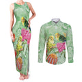 Birds and Floral Aussie Budgerigars Couples Matching Tank Maxi Dress and Long Sleeve Button Shirt Mint Opal - Aussie Hoodie