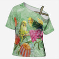 Birds and Floral Aussie Budgerigars Cross Shoulder Shirt Mint Opal - Aussie Hoodie