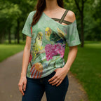 Birds and Floral Aussie Budgerigars Cross Shoulder Shirt Mint Opal - Aussie Hoodie