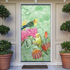 Birds and Floral Aussie Budgerigars Door Cover Mint Opal - Aussie Hoodie