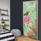 Birds and Floral Aussie Budgerigars Door Cover Mint Opal - Aussie Hoodie