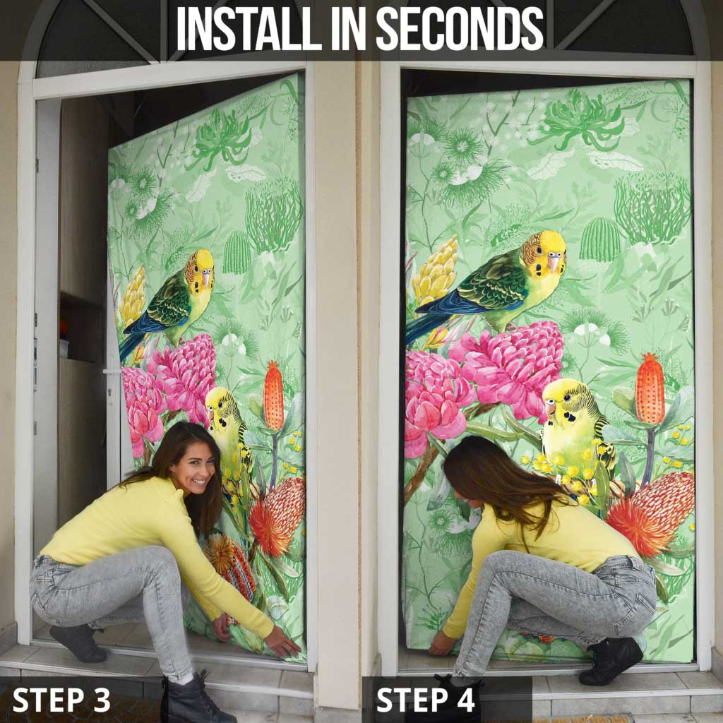 Birds and Floral Aussie Budgerigars Door Cover Mint Opal - Aussie Hoodie