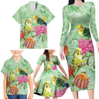 Birds and Floral Aussie Budgerigars Family Matching Long Sleeve Bodycon Dress and Hawaiian Shirt Mint Opal - Aussie Hoodie