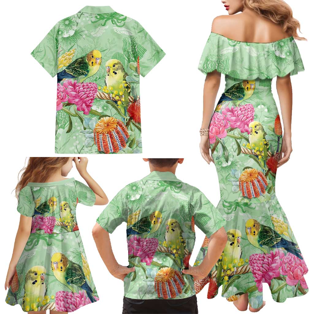 Birds and Floral Aussie Budgerigars Family Matching Mermaid Dress and Hawaiian Shirt Mint Opal - Aussie Hoodie