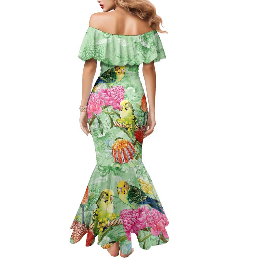 Birds and Floral Aussie Budgerigars Family Matching Mermaid Dress and Hawaiian Shirt Mint Opal - Aussie Hoodie