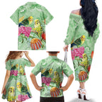 Birds and Floral Aussie Budgerigars Family Matching Off The Shoulder Long Sleeve Dress and Hawaiian Shirt Mint Opal - Aussie Hoodie