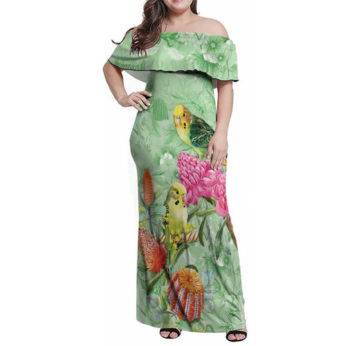 Birds and Floral Aussie Budgerigars Family Matching Off Shoulder Maxi Dress and Hawaiian Shirt Mint Opal - Aussie Hoodie