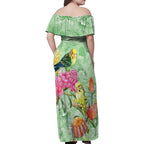 Birds and Floral Aussie Budgerigars Family Matching Off Shoulder Maxi Dress and Hawaiian Shirt Mint Opal - Aussie Hoodie