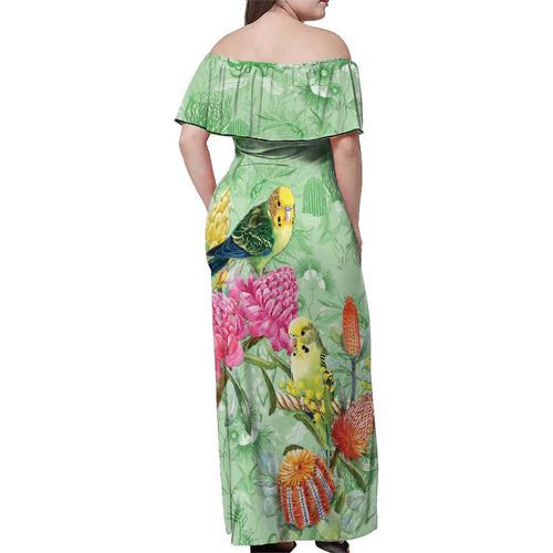 Birds and Floral Aussie Budgerigars Family Matching Off Shoulder Maxi Dress and Hawaiian Shirt Mint Opal - Aussie Hoodie