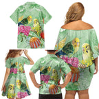 Birds and Floral Aussie Budgerigars Family Matching Off Shoulder Short Dress and Hawaiian Shirt Mint Opal - Aussie Hoodie