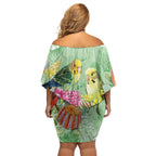 Birds and Floral Aussie Budgerigars Family Matching Off Shoulder Short Dress and Hawaiian Shirt Mint Opal - Aussie Hoodie